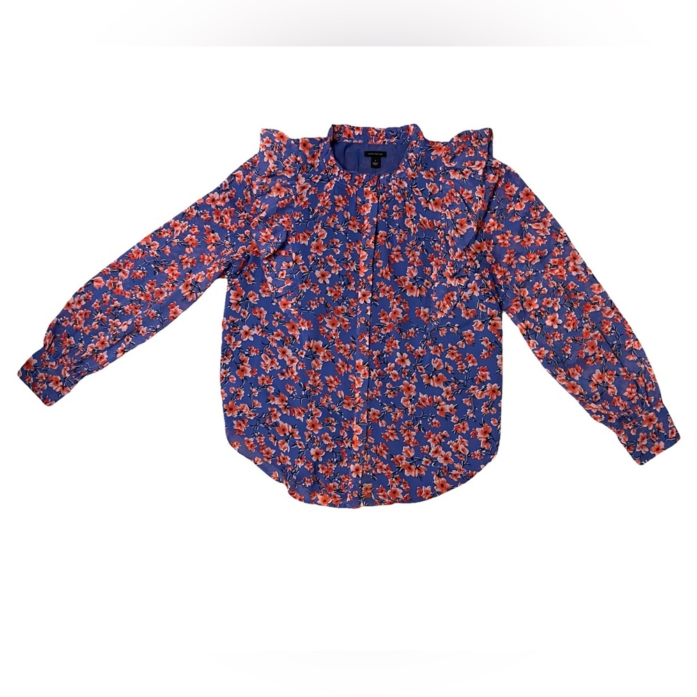 Ann Taylor Floral Ruffle Long Sleeve Blouse – Size S